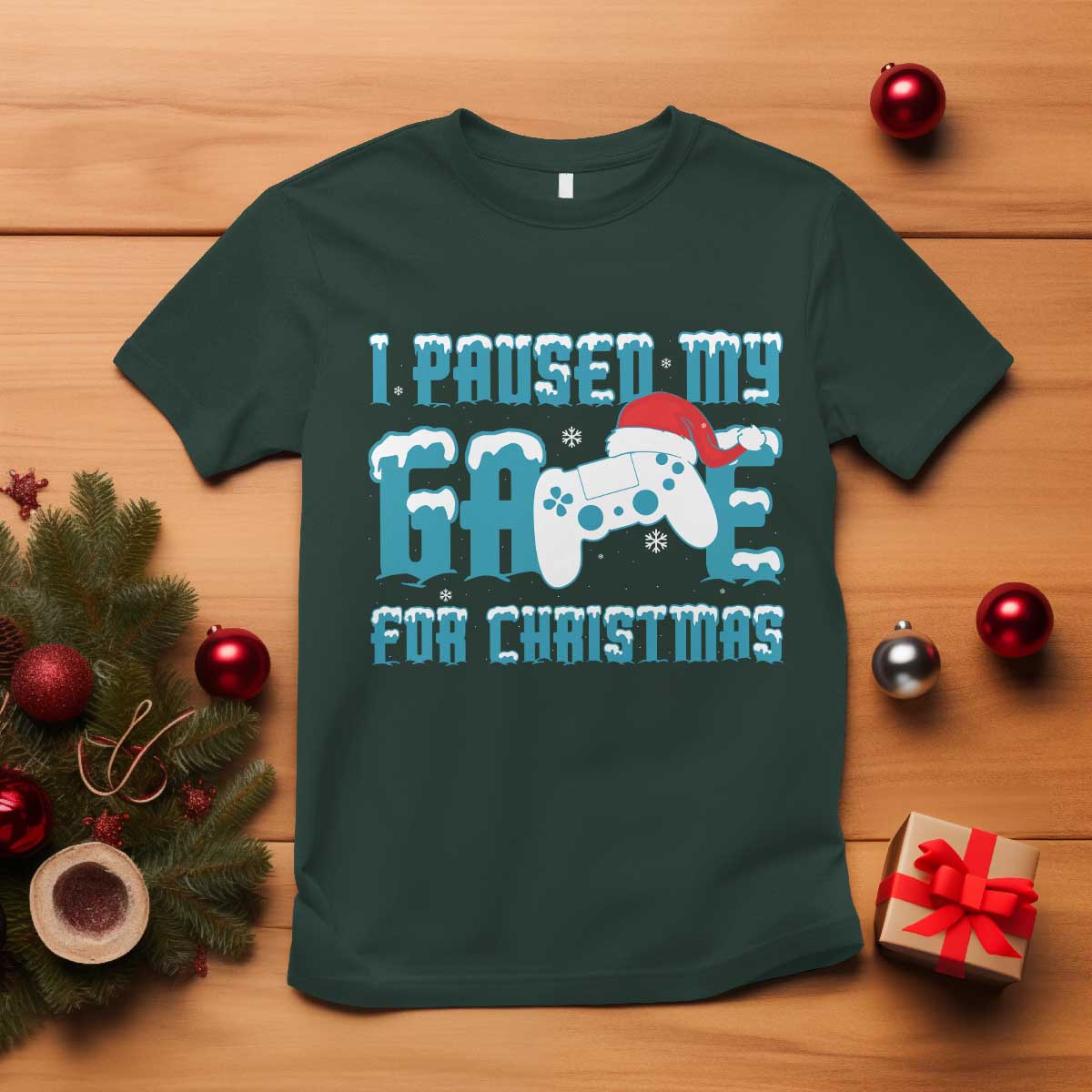 funny-christmas-gamers-t-shirt-i-paused-my-game-for-christmas-snowy-santa-hat
