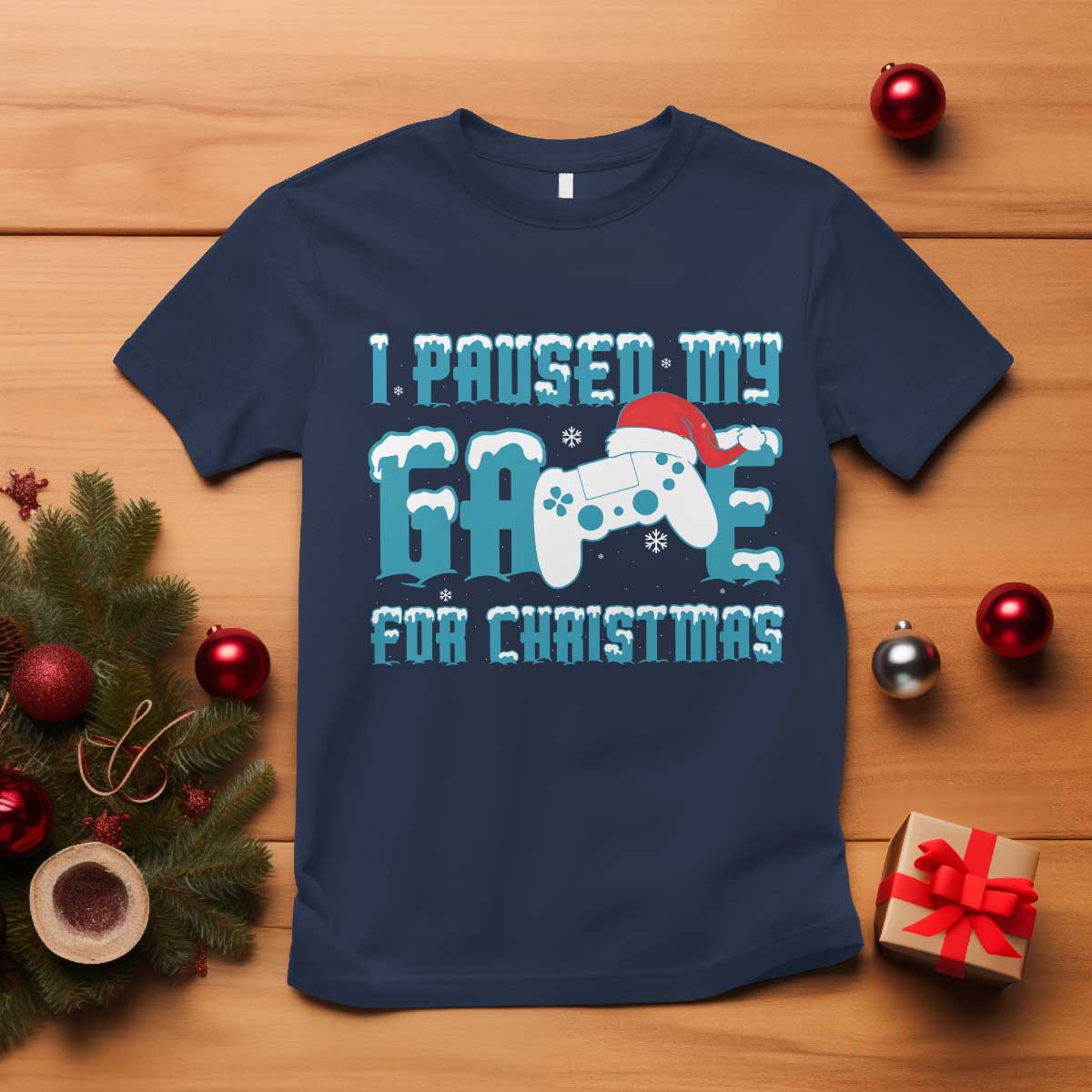 funny-christmas-gamers-t-shirt-i-paused-my-game-for-christmas-snowy-santa-hat