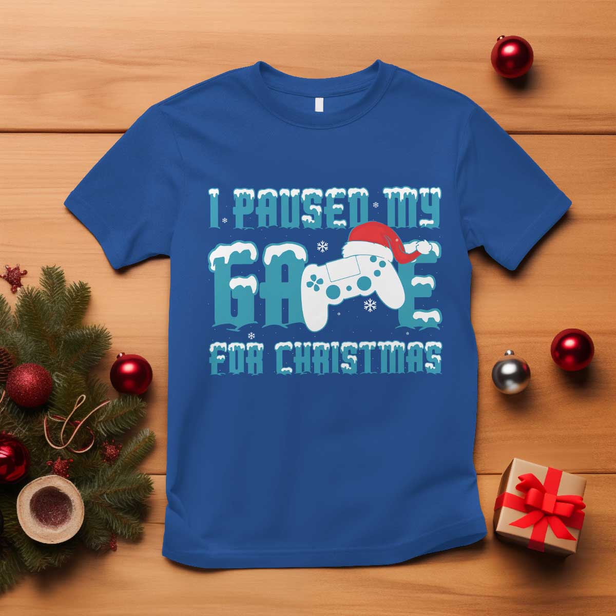 funny-christmas-gamers-t-shirt-i-paused-my-game-for-christmas-snowy-santa-hat