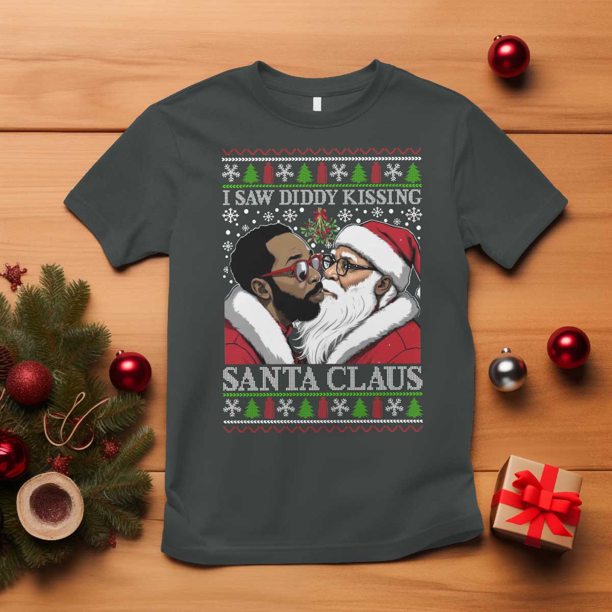 funny-i-saw-diddy-kissing-santa-claus-christmas-mistletoe-t-shirt