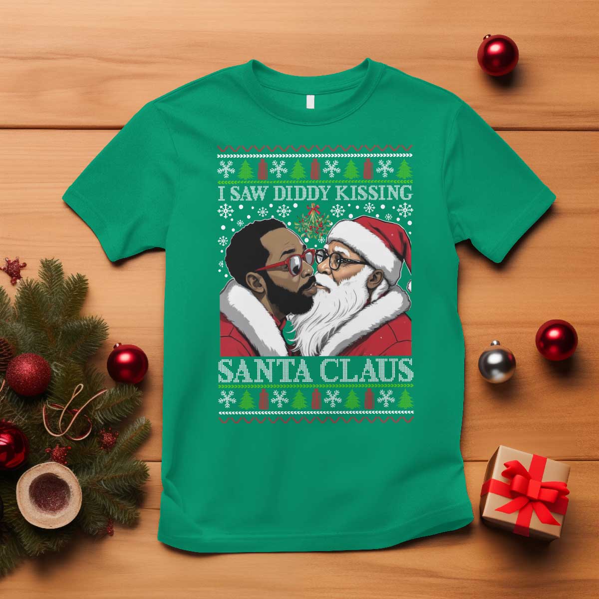 funny-i-saw-diddy-kissing-santa-claus-christmas-mistletoe-t-shirt