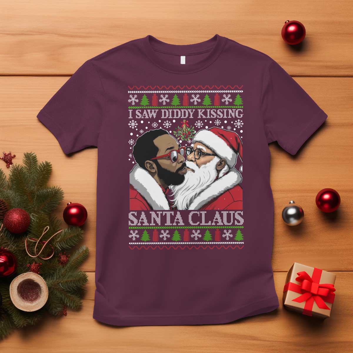 funny-i-saw-diddy-kissing-santa-claus-christmas-mistletoe-t-shirt