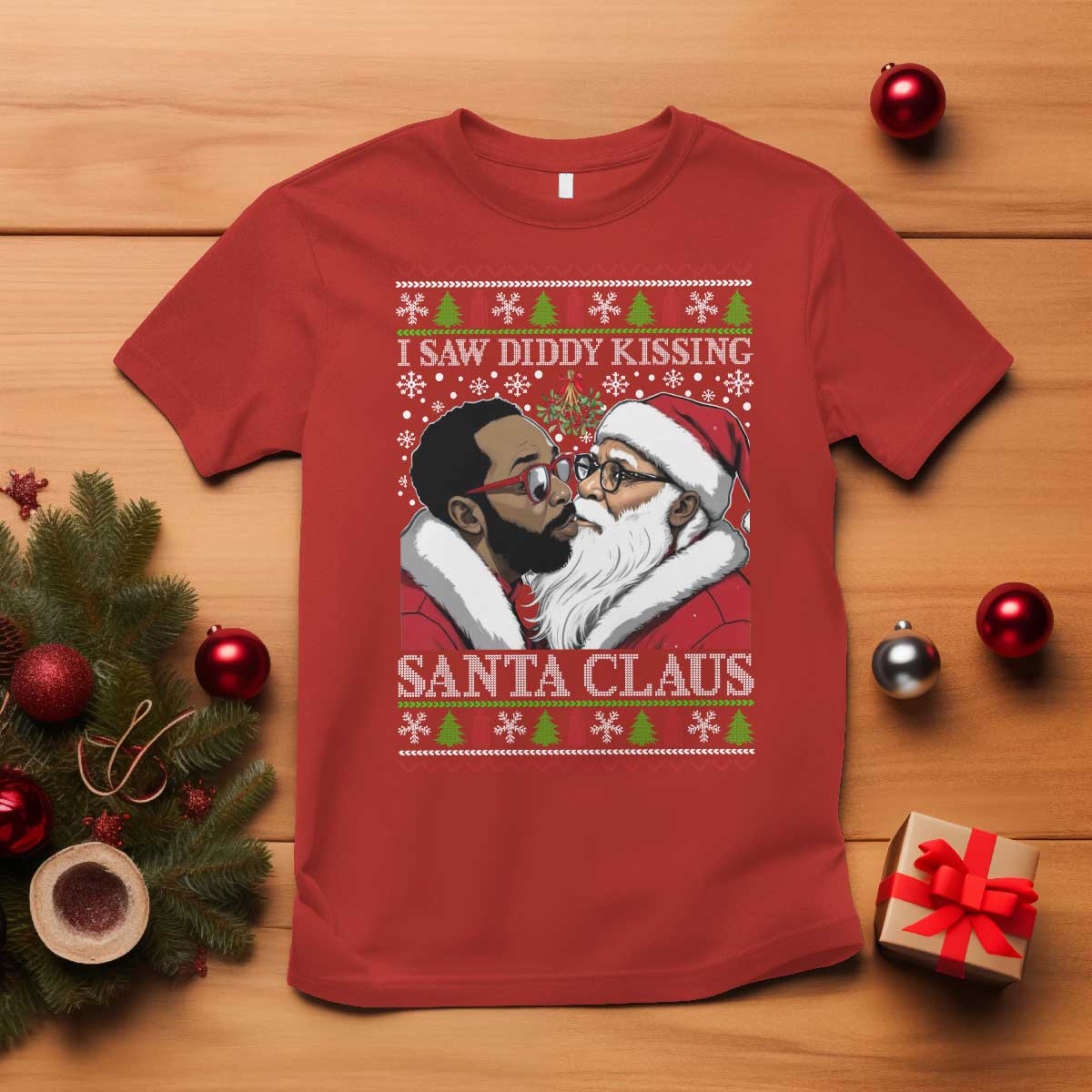 funny-i-saw-diddy-kissing-santa-claus-christmas-mistletoe-t-shirt