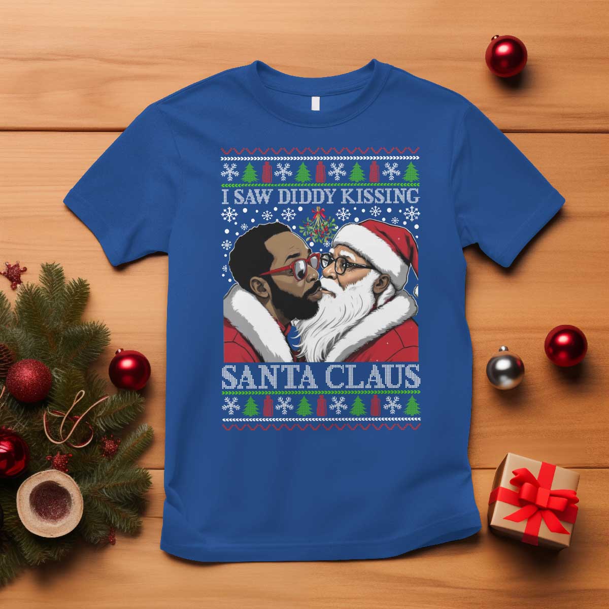 funny-i-saw-diddy-kissing-santa-claus-christmas-mistletoe-t-shirt