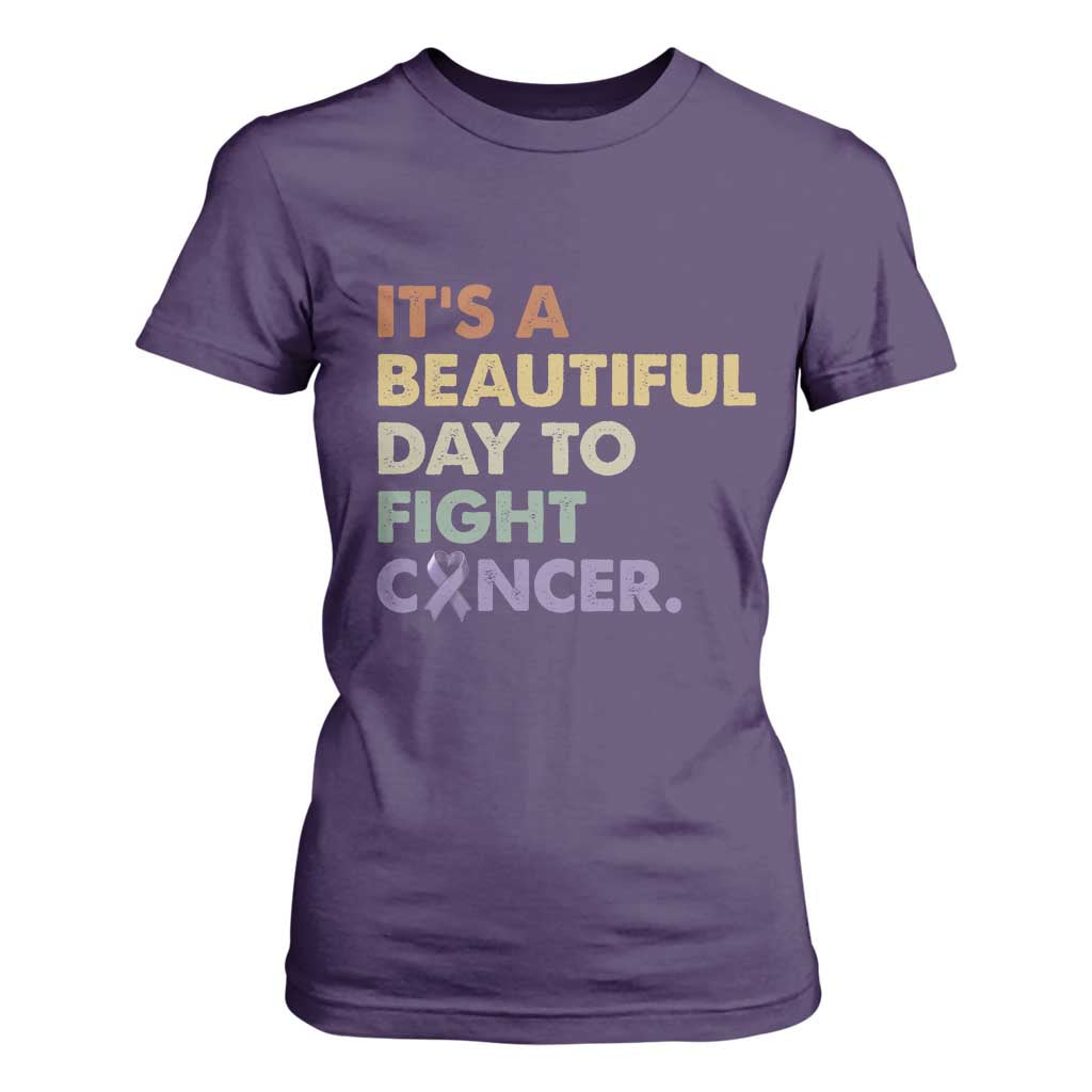 All Cancer Support T Shirt For Women It's A Beautiful Day To Fight Cancer Lavender Ribbon