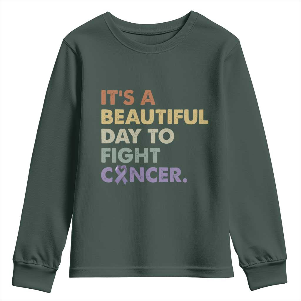 All Cancer Support Youth Sweatshirt It's A Beautiful Day To Fight Cancer Lavender Ribbon