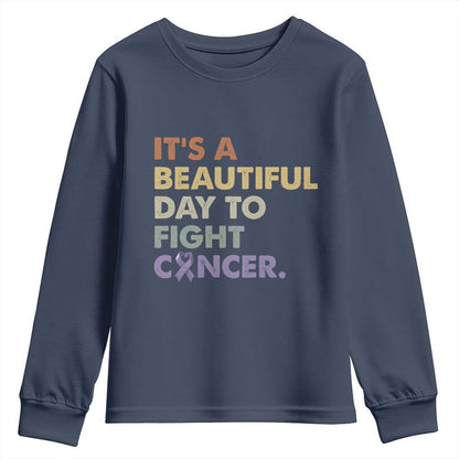 All Cancer Support Youth Sweatshirt It's A Beautiful Day To Fight Cancer Lavender Ribbon
