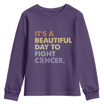 All Cancer Support Youth Sweatshirt It's A Beautiful Day To Fight Cancer Lavender Ribbon