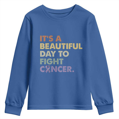 All Cancer Support Youth Sweatshirt It's A Beautiful Day To Fight Cancer Lavender Ribbon