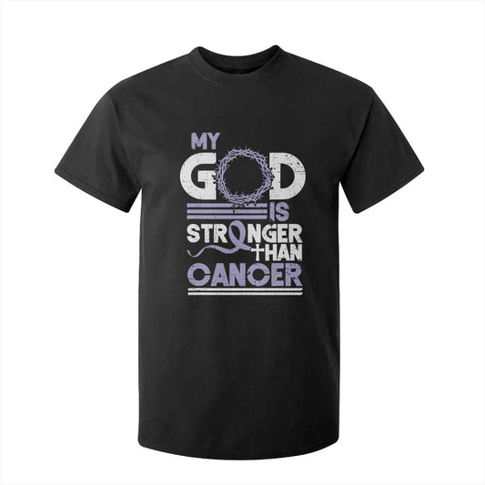 All Cancer Support T Shirt For Kid My God Is Stronger Than Cancer Lavender Ribbon