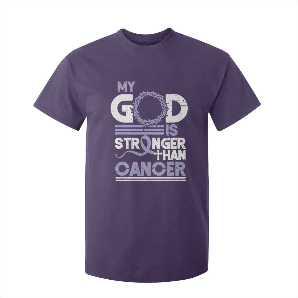All Cancer Support T Shirt For Kid My God Is Stronger Than Cancer Lavender Ribbon