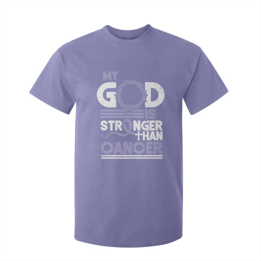 All Cancer Support T Shirt For Kid My God Is Stronger Than Cancer Lavender Ribbon