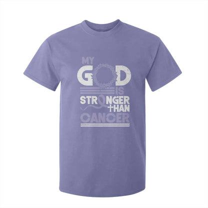 All Cancer Support T Shirt For Kid My God Is Stronger Than Cancer Lavender Ribbon