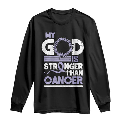 All Cancer Support Long Sleeve Shirt My God Is Stronger Than Cancer Lavender Ribbon
