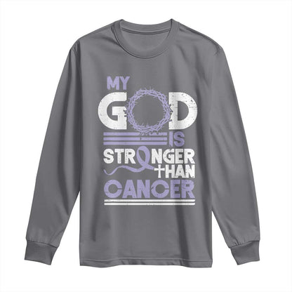 All Cancer Support Long Sleeve Shirt My God Is Stronger Than Cancer Lavender Ribbon