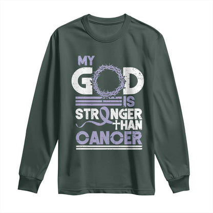 All Cancer Support Long Sleeve Shirt My God Is Stronger Than Cancer Lavender Ribbon