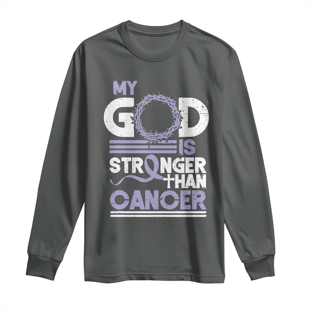 All Cancer Support Long Sleeve Shirt My God Is Stronger Than Cancer Lavender Ribbon