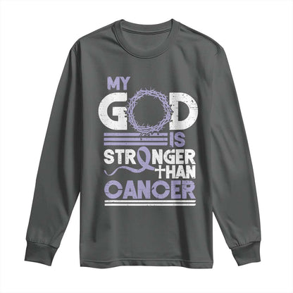 All Cancer Support Long Sleeve Shirt My God Is Stronger Than Cancer Lavender Ribbon