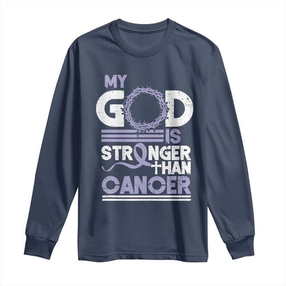 All Cancer Support Long Sleeve Shirt My God Is Stronger Than Cancer Lavender Ribbon