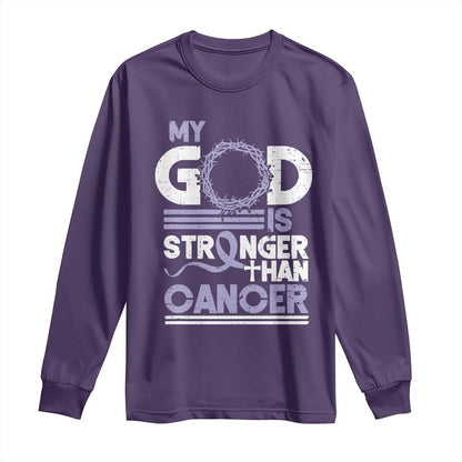 All Cancer Support Long Sleeve Shirt My God Is Stronger Than Cancer Lavender Ribbon