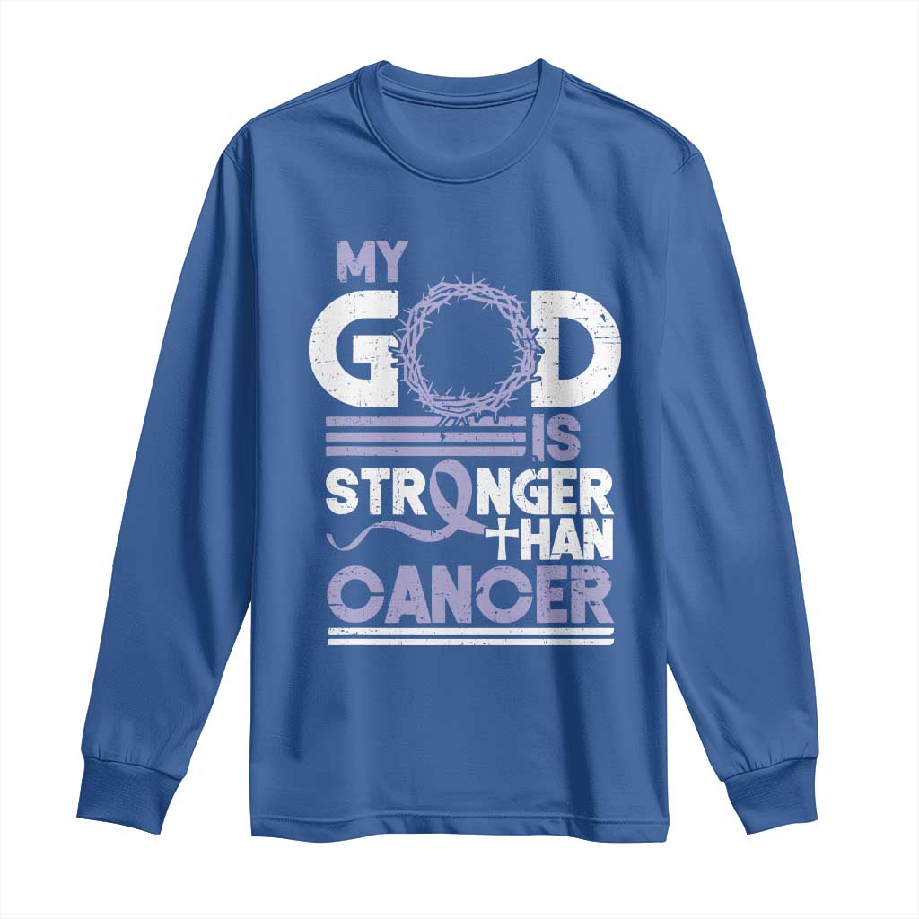 All Cancer Support Long Sleeve Shirt My God Is Stronger Than Cancer Lavender Ribbon