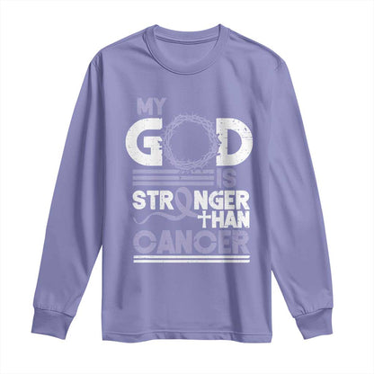 All Cancer Support Long Sleeve Shirt My God Is Stronger Than Cancer Lavender Ribbon