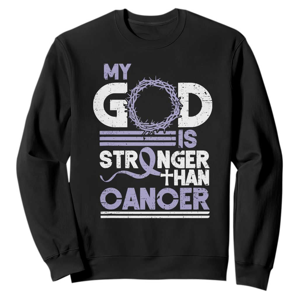 All Cancer Support Sweatshirt My God Is Stronger Than Cancer Lavender Ribbon