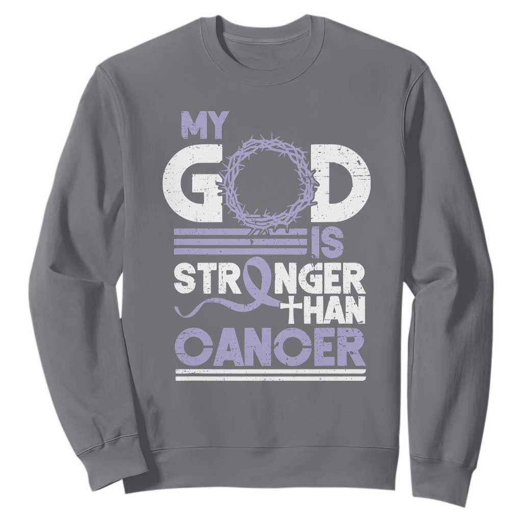 All Cancer Support Sweatshirt My God Is Stronger Than Cancer Lavender Ribbon