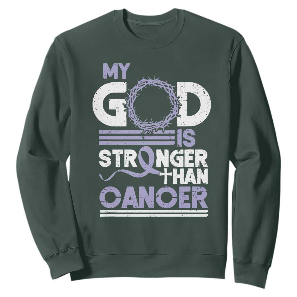 All Cancer Support Sweatshirt My God Is Stronger Than Cancer Lavender Ribbon