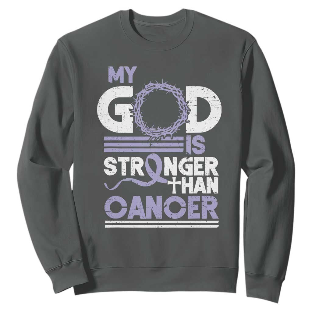 All Cancer Support Sweatshirt My God Is Stronger Than Cancer Lavender Ribbon