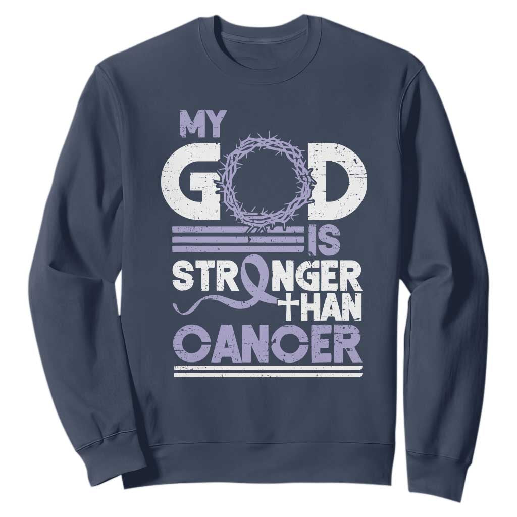 All Cancer Support Sweatshirt My God Is Stronger Than Cancer Lavender Ribbon