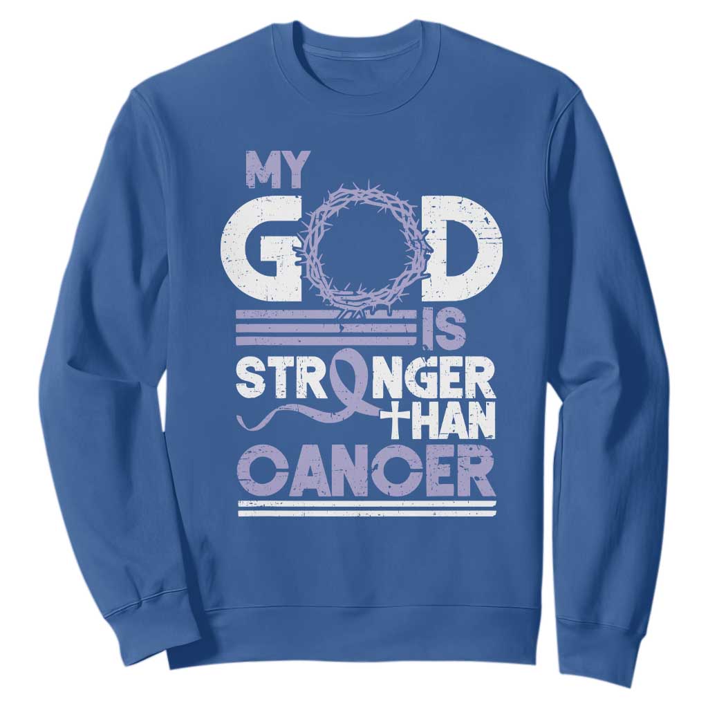 All Cancer Support Sweatshirt My God Is Stronger Than Cancer Lavender Ribbon