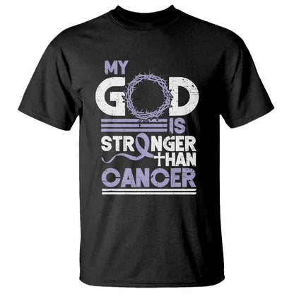 All Cancer Support T Shirt My God Is Stronger Than Cancer Lavender Ribbon