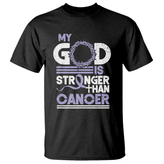 All Cancer Support T Shirt My God Is Stronger Than Cancer Lavender Ribbon