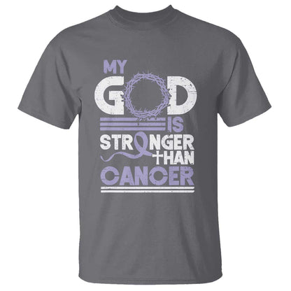 All Cancer Support T Shirt My God Is Stronger Than Cancer Lavender Ribbon
