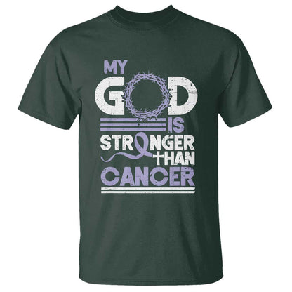 All Cancer Support T Shirt My God Is Stronger Than Cancer Lavender Ribbon