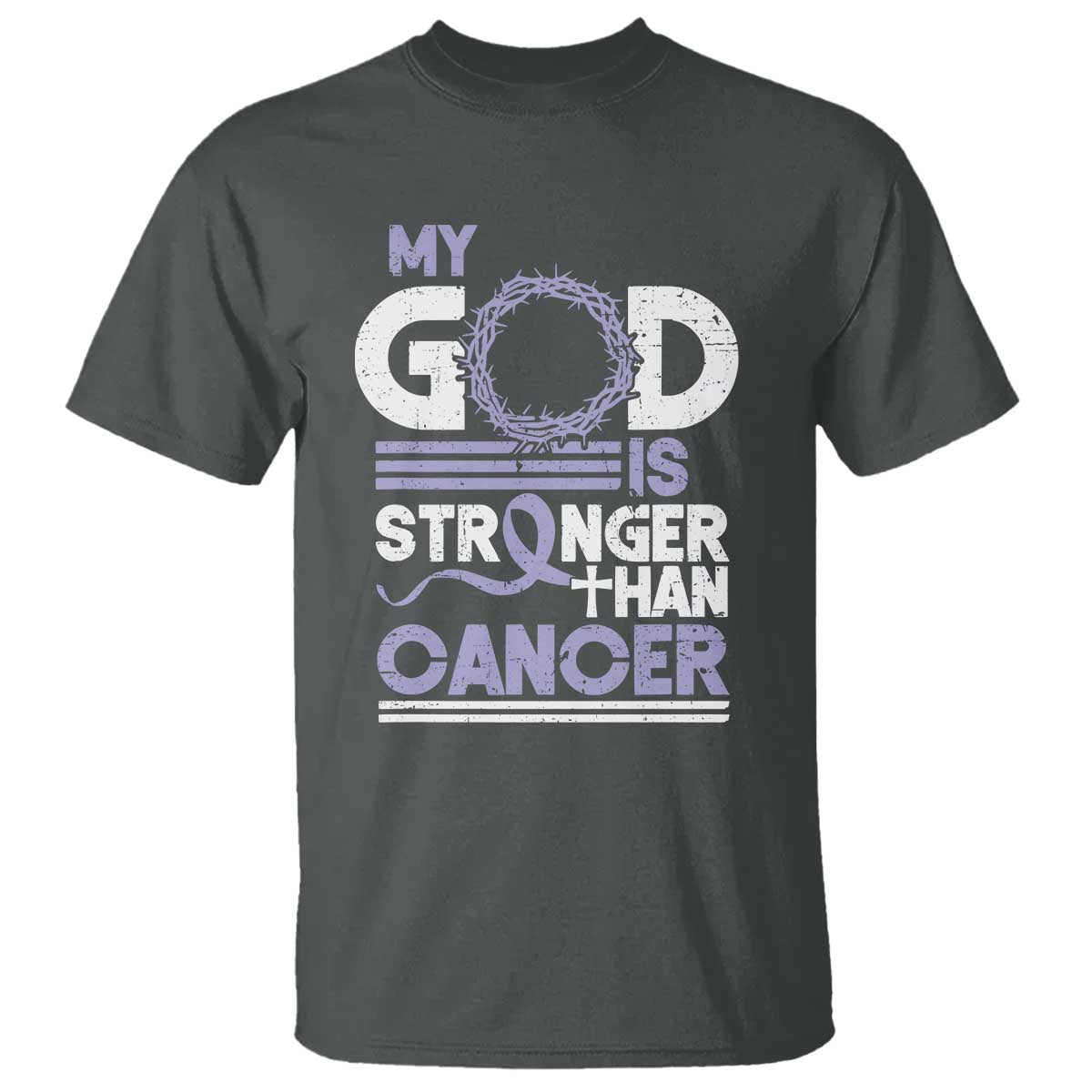 All Cancer Support T Shirt My God Is Stronger Than Cancer Lavender Ribbon