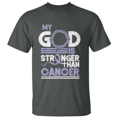All Cancer Support T Shirt My God Is Stronger Than Cancer Lavender Ribbon