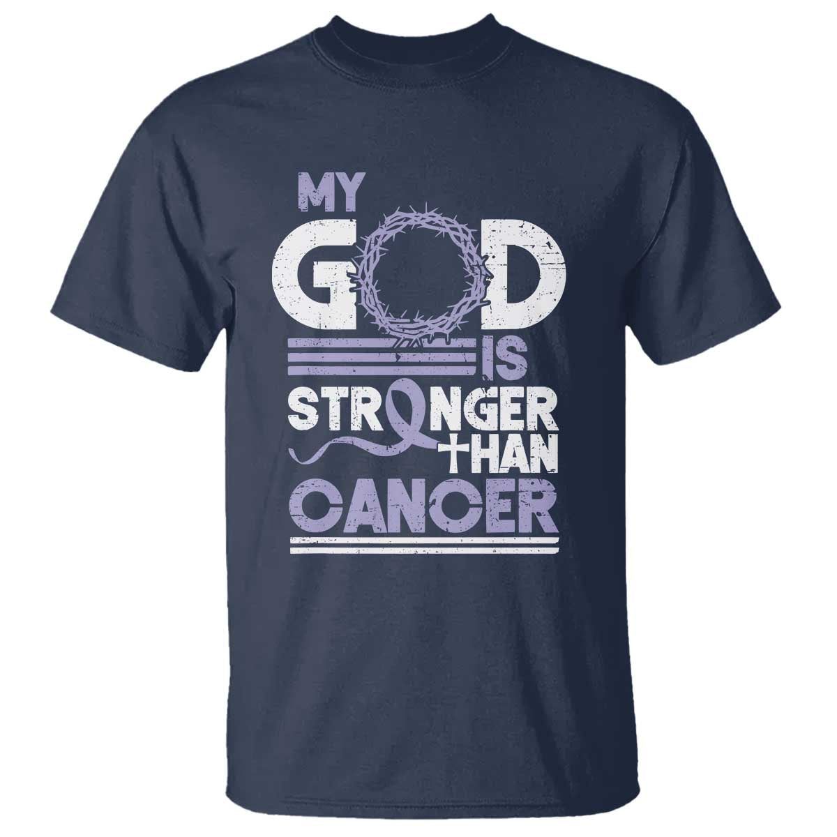 All Cancer Support T Shirt My God Is Stronger Than Cancer Lavender Ribbon