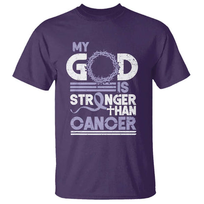 All Cancer Support T Shirt My God Is Stronger Than Cancer Lavender Ribbon