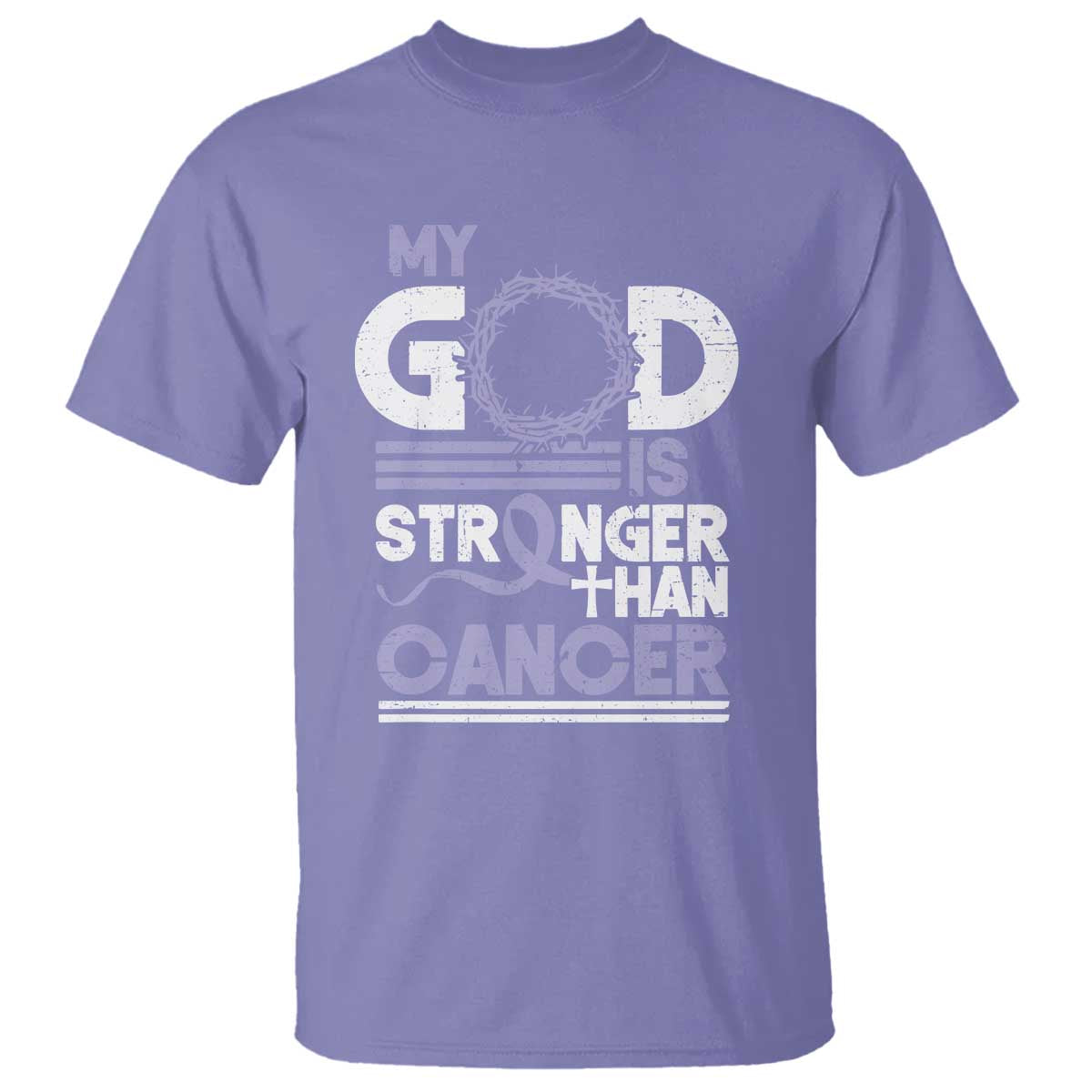 All Cancer Support T Shirt My God Is Stronger Than Cancer Lavender Ribbon