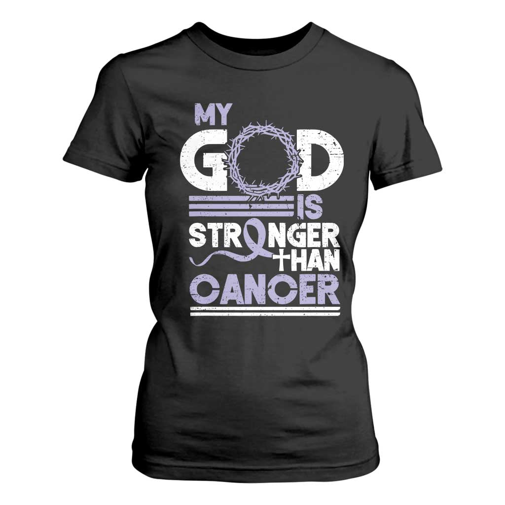 All Cancer Support T Shirt For Women My God Is Stronger Than Cancer Lavender Ribbon