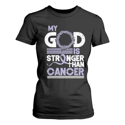 All Cancer Support T Shirt For Women My God Is Stronger Than Cancer Lavender Ribbon