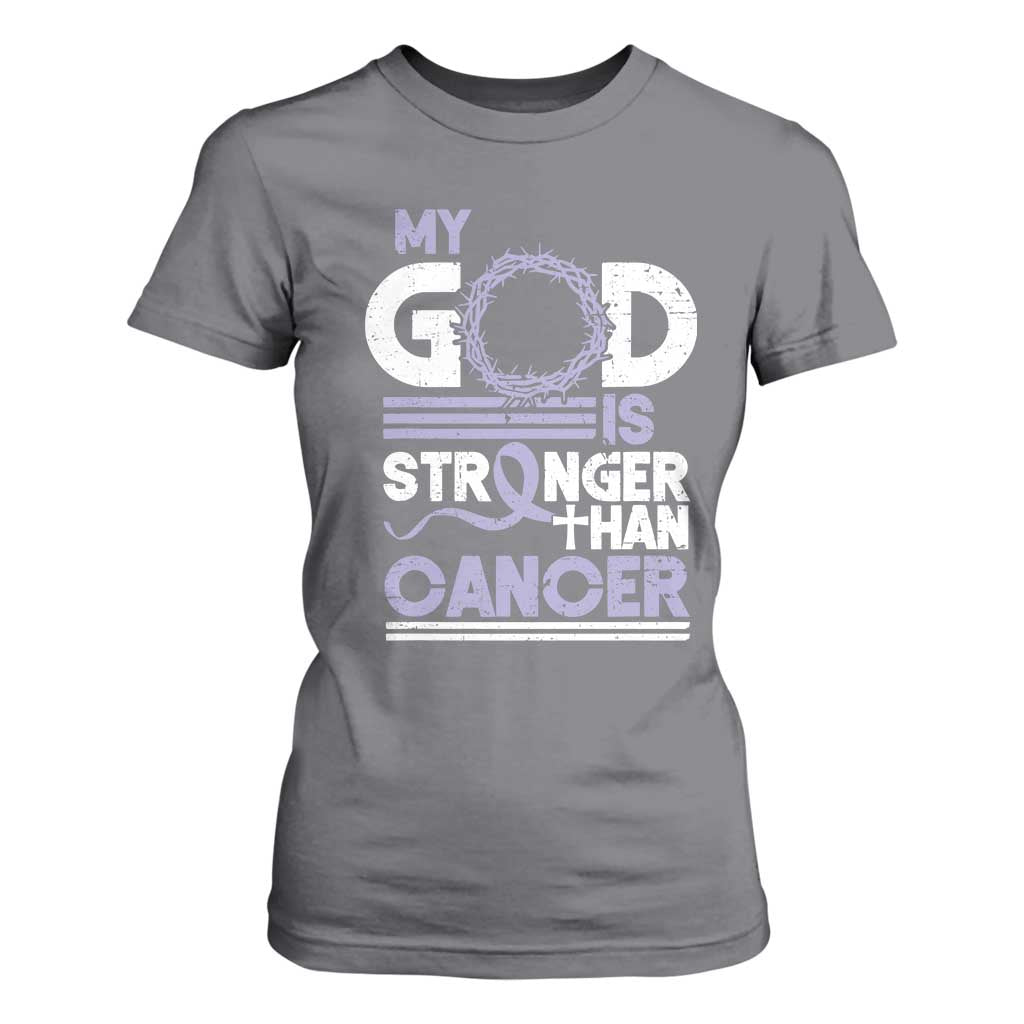 All Cancer Support T Shirt For Women My God Is Stronger Than Cancer Lavender Ribbon