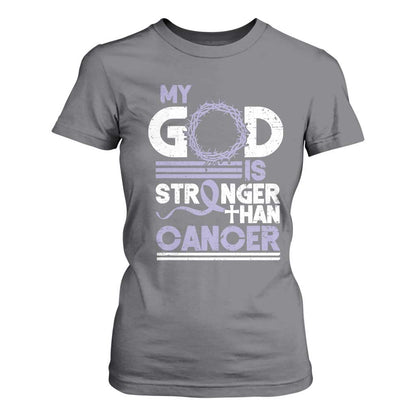 All Cancer Support T Shirt For Women My God Is Stronger Than Cancer Lavender Ribbon