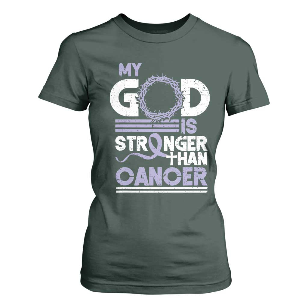 All Cancer Support T Shirt For Women My God Is Stronger Than Cancer Lavender Ribbon
