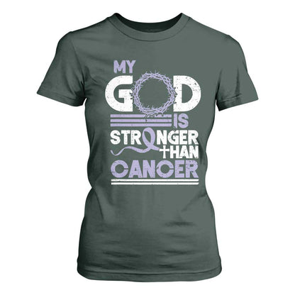 All Cancer Support T Shirt For Women My God Is Stronger Than Cancer Lavender Ribbon