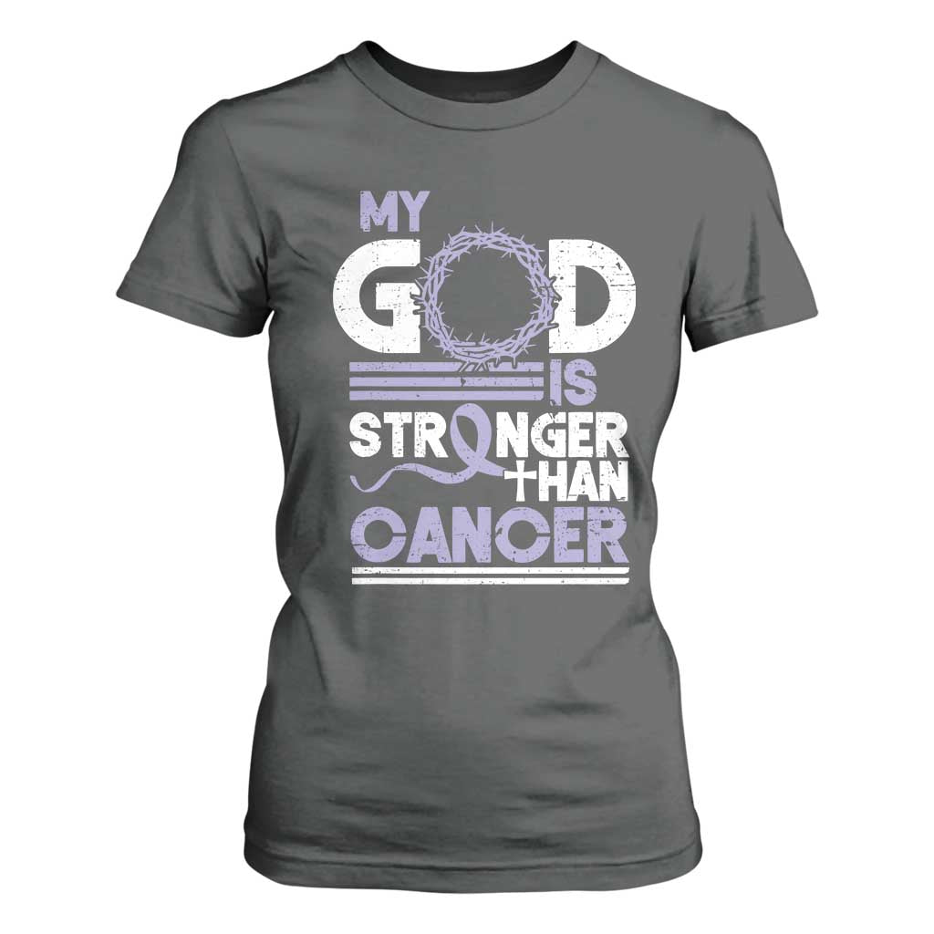 All Cancer Support T Shirt For Women My God Is Stronger Than Cancer Lavender Ribbon