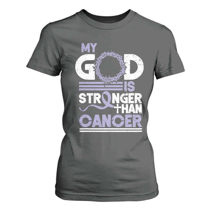 All Cancer Support T Shirt For Women My God Is Stronger Than Cancer Lavender Ribbon