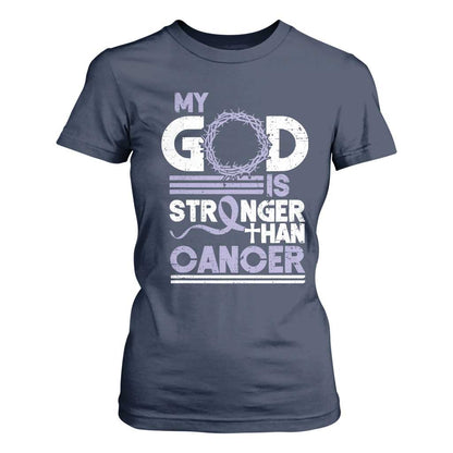 All Cancer Support T Shirt For Women My God Is Stronger Than Cancer Lavender Ribbon